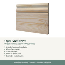 Load image into Gallery viewer, Ogee Architrave, Unsorted Grade Softwood Pine with key product details