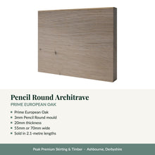 Load image into Gallery viewer, Pencil Round Architrave, Prime European Oak with key product details