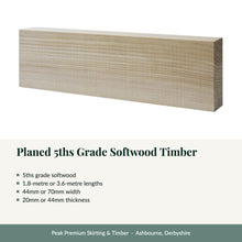 Load image into Gallery viewer, Planed 5ths Grade Softwood Timber with key product details