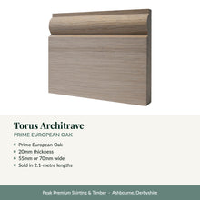 Load image into Gallery viewer, Torus Architrave, Prime European Oak with key product details