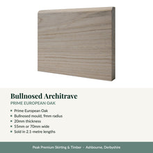 Load image into Gallery viewer, Bullnosed Architrave, Prime European Oak with key product details
