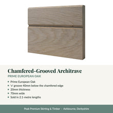 Load image into Gallery viewer, Chamfered-Grooved Architrave, Prime European Oak with key product details

