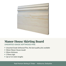 Load image into Gallery viewer, Manor House Skirting Board, Unsorted Grade Softwood Pine with key product details
