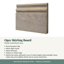 Load image into Gallery viewer, Ogee Skirting Board, Prime European Oak with key product details
